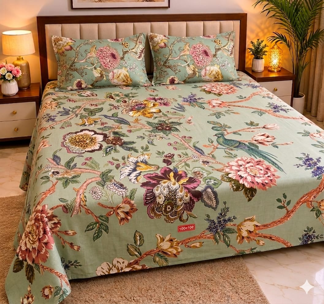 Machine Print Bedsheet | 100X108 King Size | 100% Cotton With 2 Pillow Covers (Copy) (Copy) (Copy) (Copy)