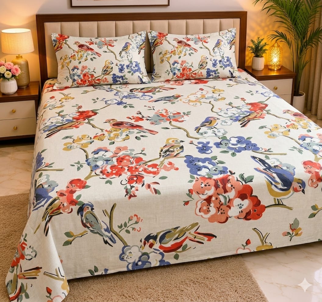 Machine Print Bedsheet | 100X108 King Size | 100% Cotton With 2 Pillow Covers (Copy) (Copy) (Copy) (Copy) (Copy) (Copy)