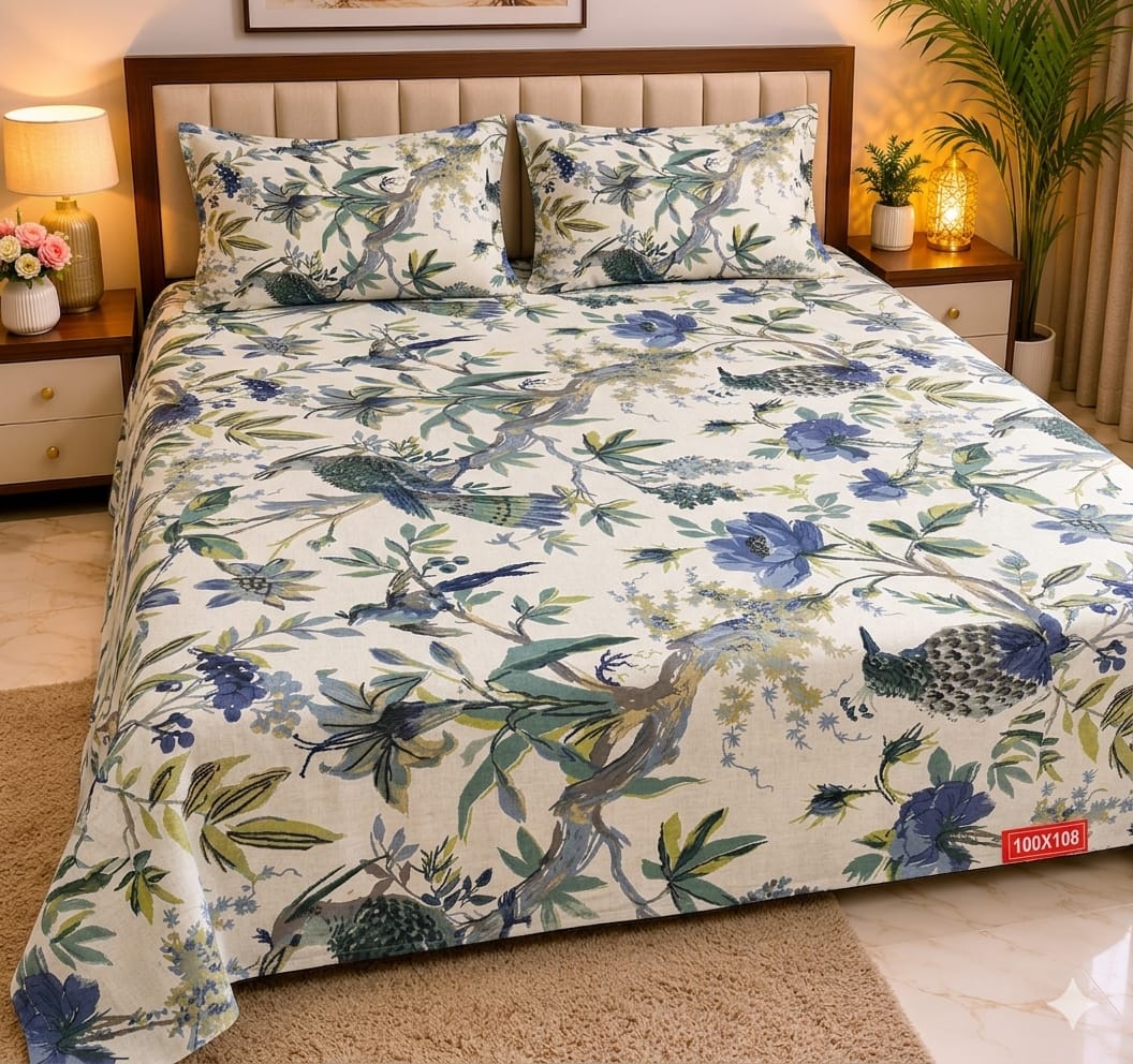 Machine Print Bedsheet | 100X108 King Size | 100% Cotton With 2 Pillow Covers