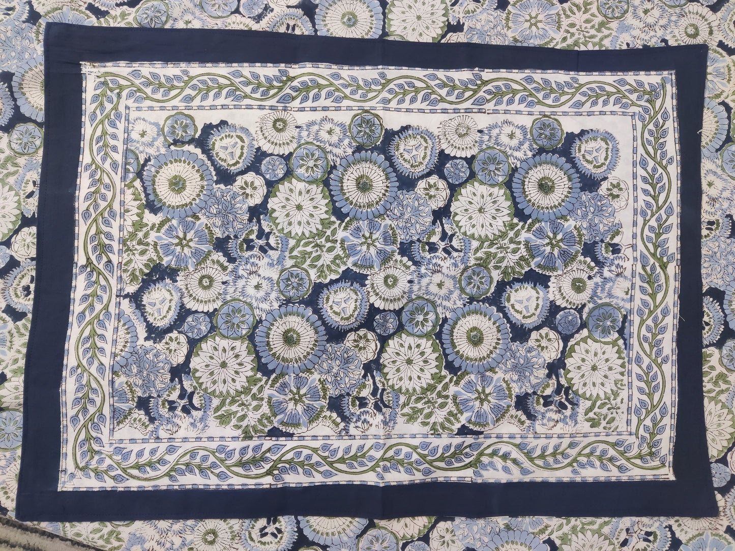 Navy & Light Blue Floral Motifs - Bedsheet