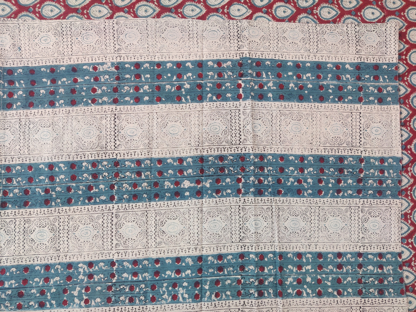 Maroon & Sky Blue Floral Motifs - Bedsheet