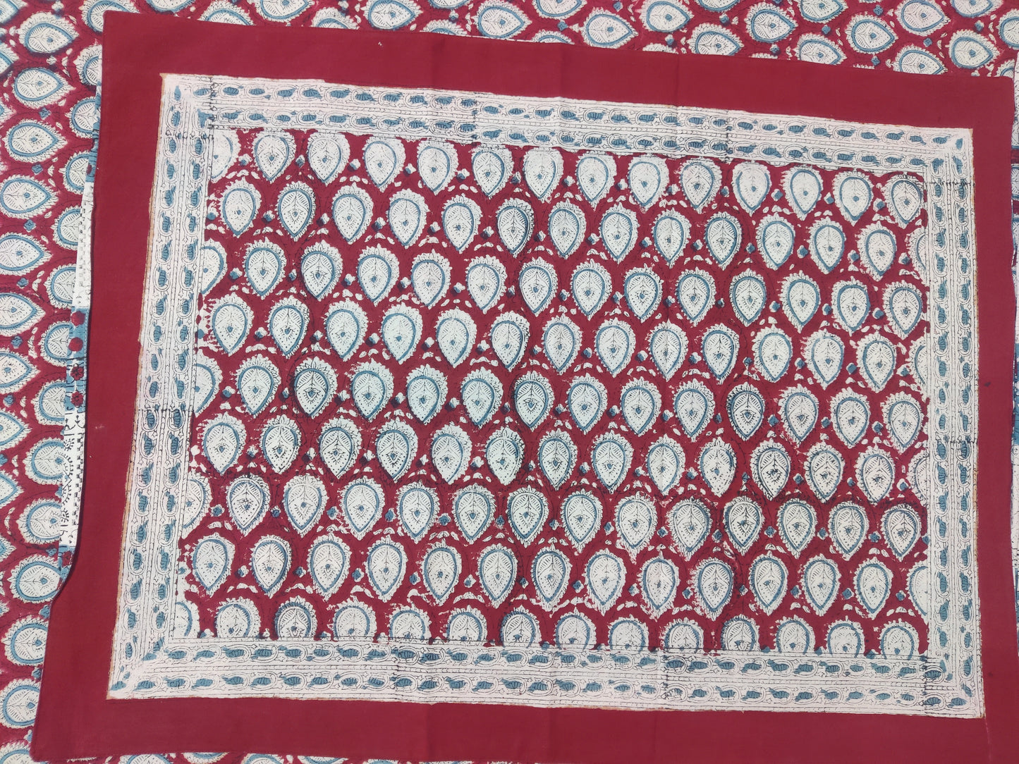 Maroon & Sky Blue Floral Motifs - Bedsheet