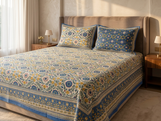 Royal Blue & Mustard Yellow Floral Motifs