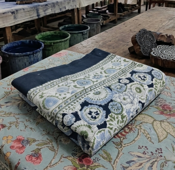Navy & Light Blue Floral Motifs - Bedsheet