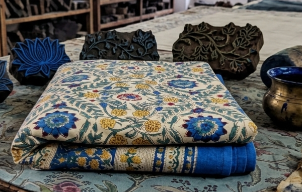 Royal Blue & Mustard Yellow Floral Motifs