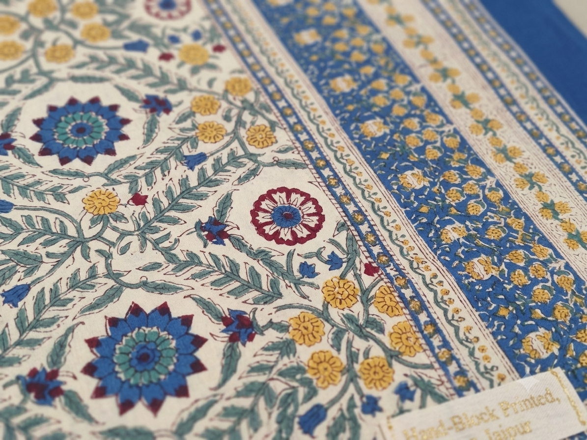 Royal Blue & Mustard Yellow Floral Motifs