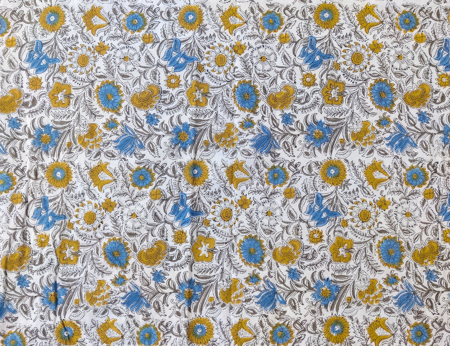Mustard Yellow & Sky Blue Floral Motifs -  Bedsheet