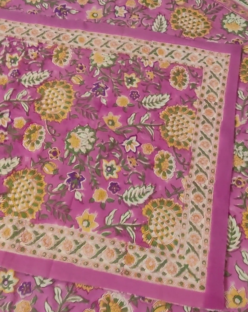 Pink & Green Floral Vines Motifs - Bedsheet