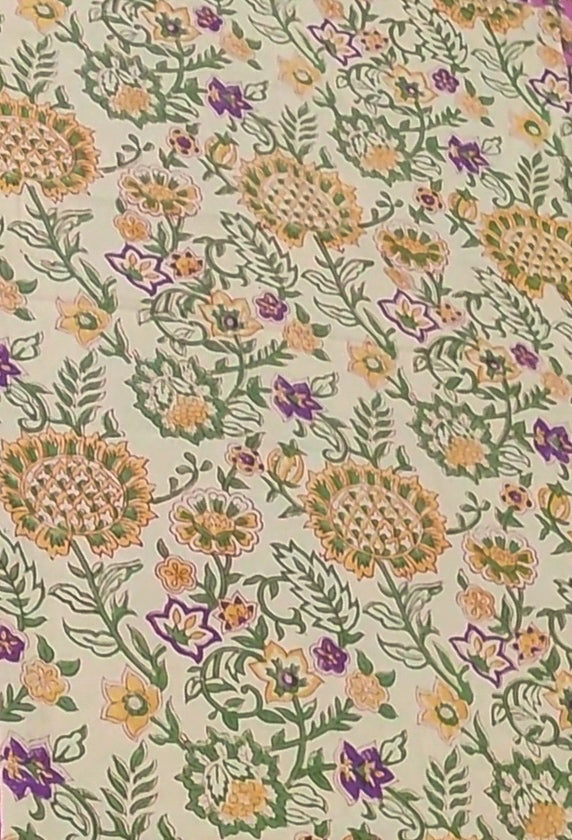 Pink & Green Floral Vines Motifs - Bedsheet