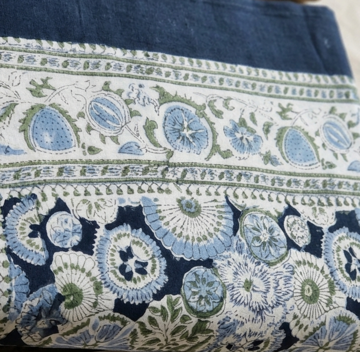 Navy & Light Blue Floral Motifs - Bedsheet