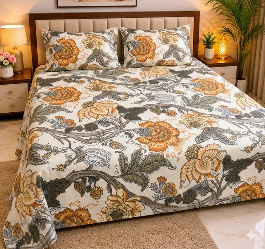 Machine Print Bedsheet | 100X108 King Size | 100% Cotton With 2 Pillow Covers