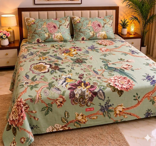 Machine Print Bedsheet | 100X108 King Size | 100% Cotton With 2 Pillow Covers (Copy) (Copy) (Copy) (Copy)