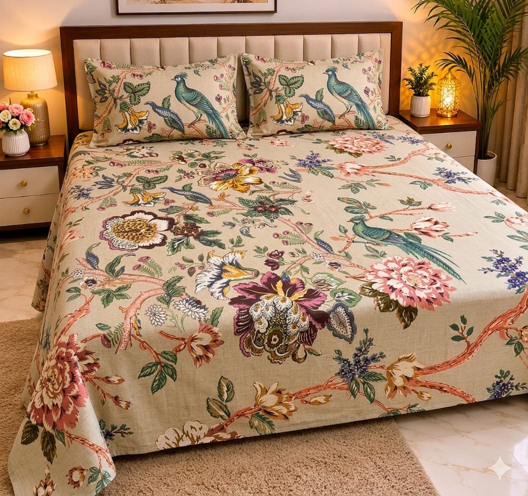 Machine Print Bedsheet | 100X108 King Size | 100% Cotton With 2 Pillow Covers (Copy) (Copy) (Copy) (Copy) (Copy) (Copy) (Copy)