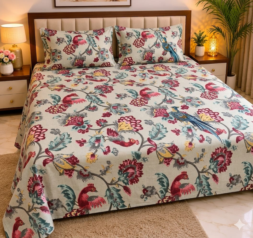 Machine Print Bedsheet | 100X108 King Size | 100% Cotton With 2 Pillow Covers (Copy) (Copy) (Copy) (Copy) (Copy)