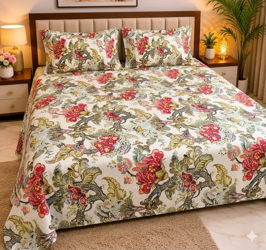 Machine Print Bedsheet | 100X108 King Size | 100% Cotton With 2 Pillow Covers