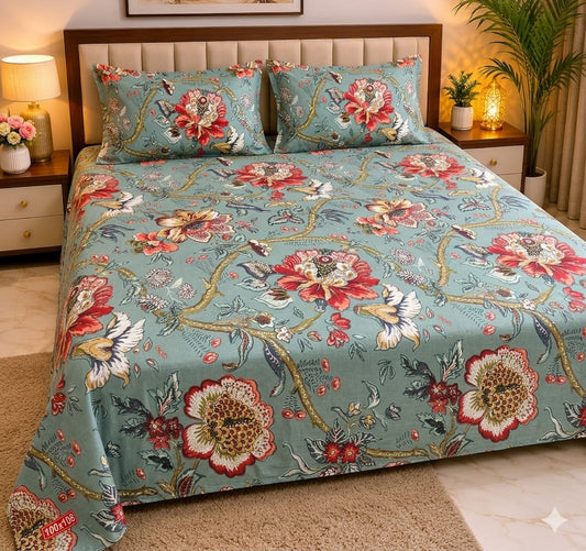 Machine Print Bedsheet | 100X108 King Size | 100% Cotton With 2 Pillow Covers
