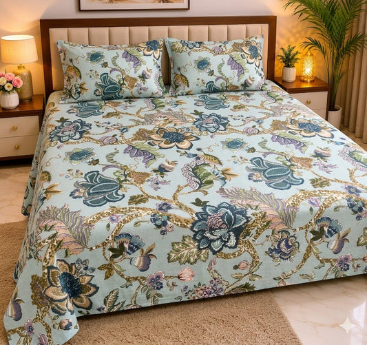 Machine Print Bedsheet | 100X108 King Size | 100% Cotton With 2 Pillow Covers